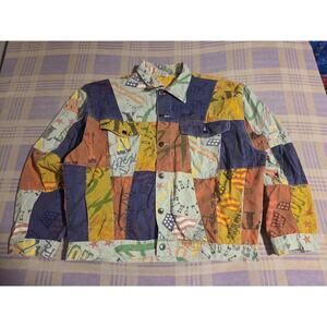 Vintage 90s Y2K Zip Code Denim Jacket Graphic Grunge Punk Patchwork Moschino